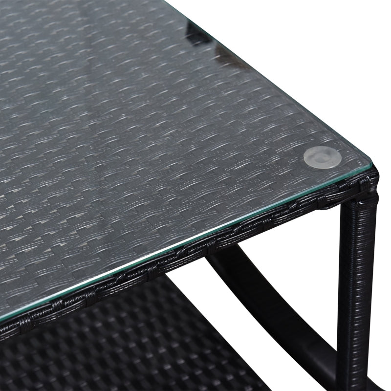 Black Rattan Rocking Chair Set with Cushioned Armchairs and Coffee Table