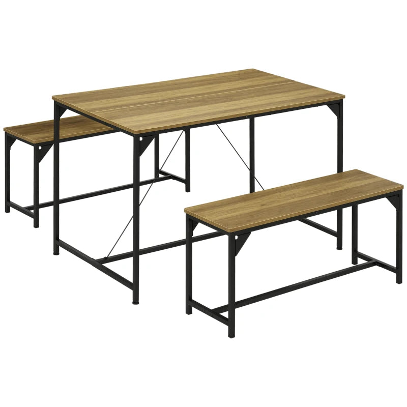 Natural Dining Table and Bench Set for 4 - Space Saving Kitchen Furniture with 2 Benches - Perfect for Dining Rooms
