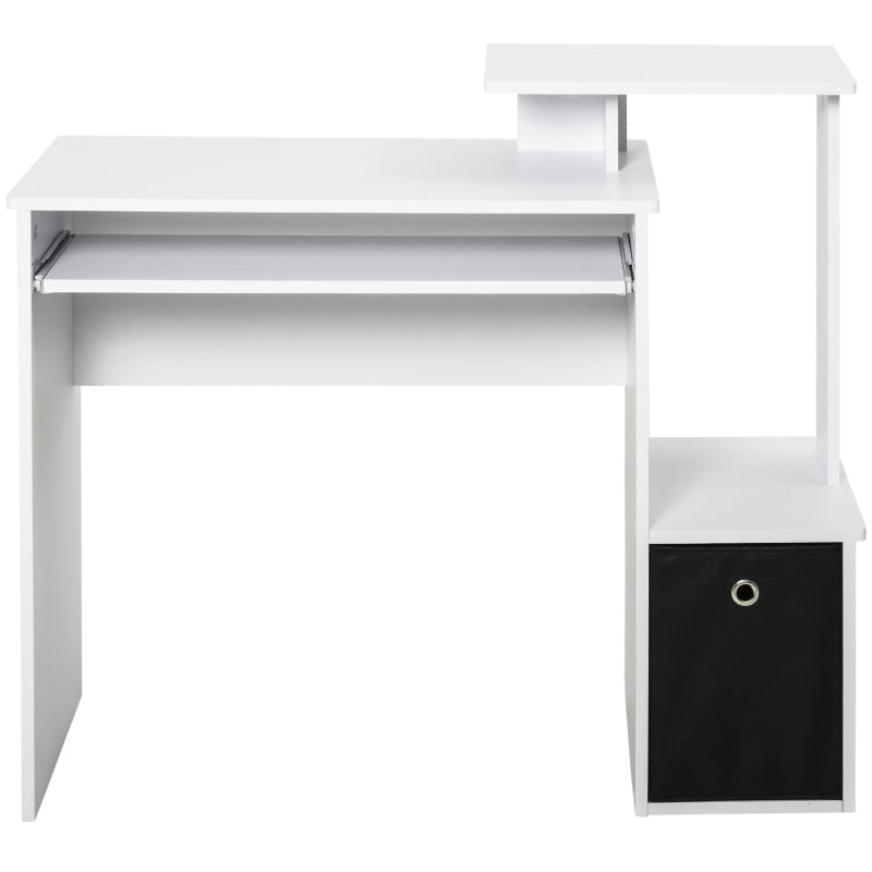 Modern White Computer Desk with Sliding Keyboard Tray, Storage Drawer & Shelf - Ideal Home Office Workstation