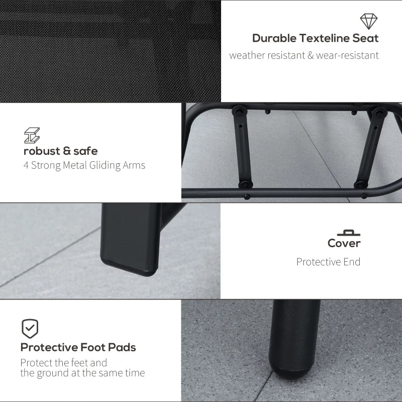 Black Outdoor Double Glider Rocking Chairs with Glass Top Table