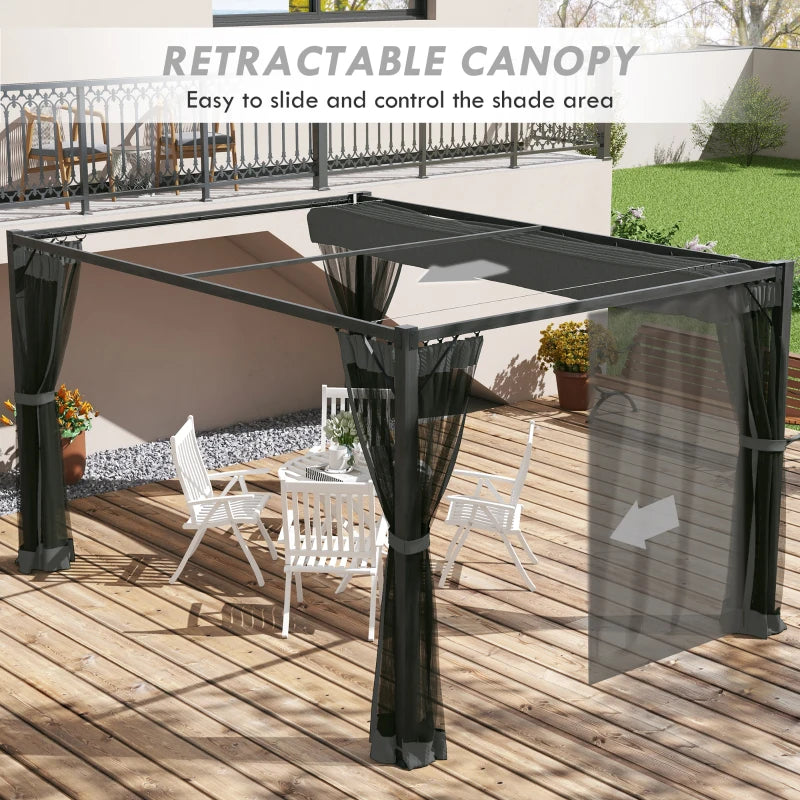 Dark Grey 3m x4m Aluminium Pergola with Retractable Roof