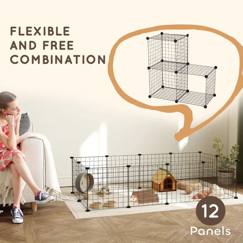 DIY Metal Wire Pet Playpen - 12 Panel Enclosure for Indoor/Outdoor Guinea Pigs, Bunnies & Small Animals - Black