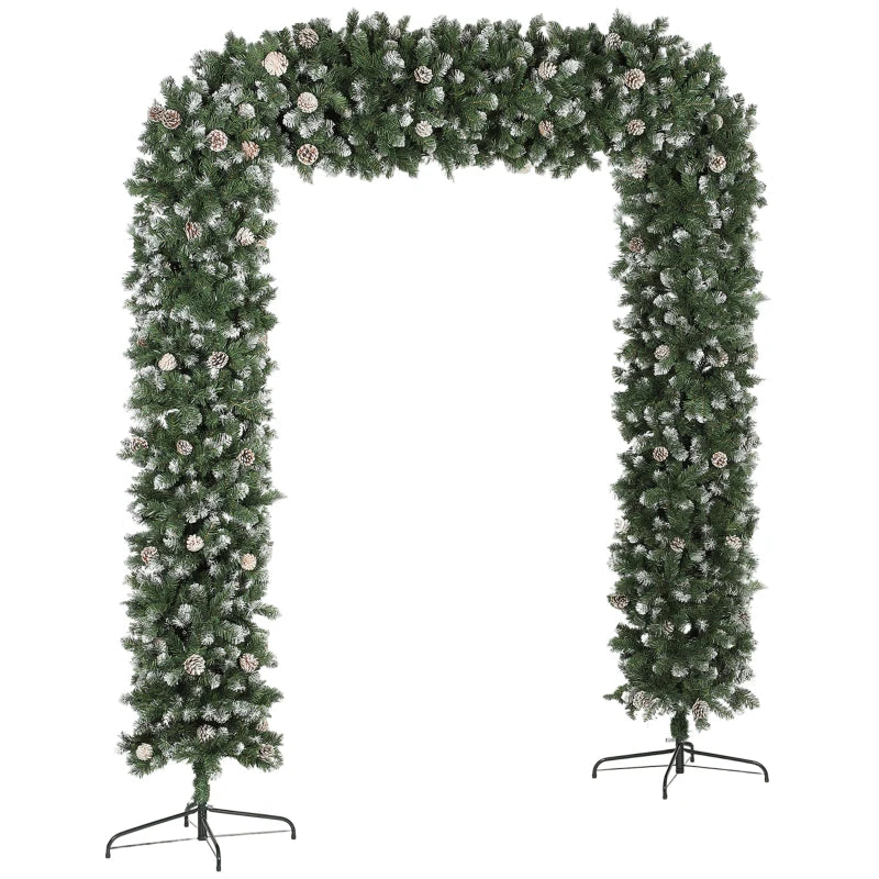 8.2 ft Snow Frosted Christmas Tree Arch - 2100 Tips, 96 Pinecones, Indoor Xmas Decor with Metal Stand