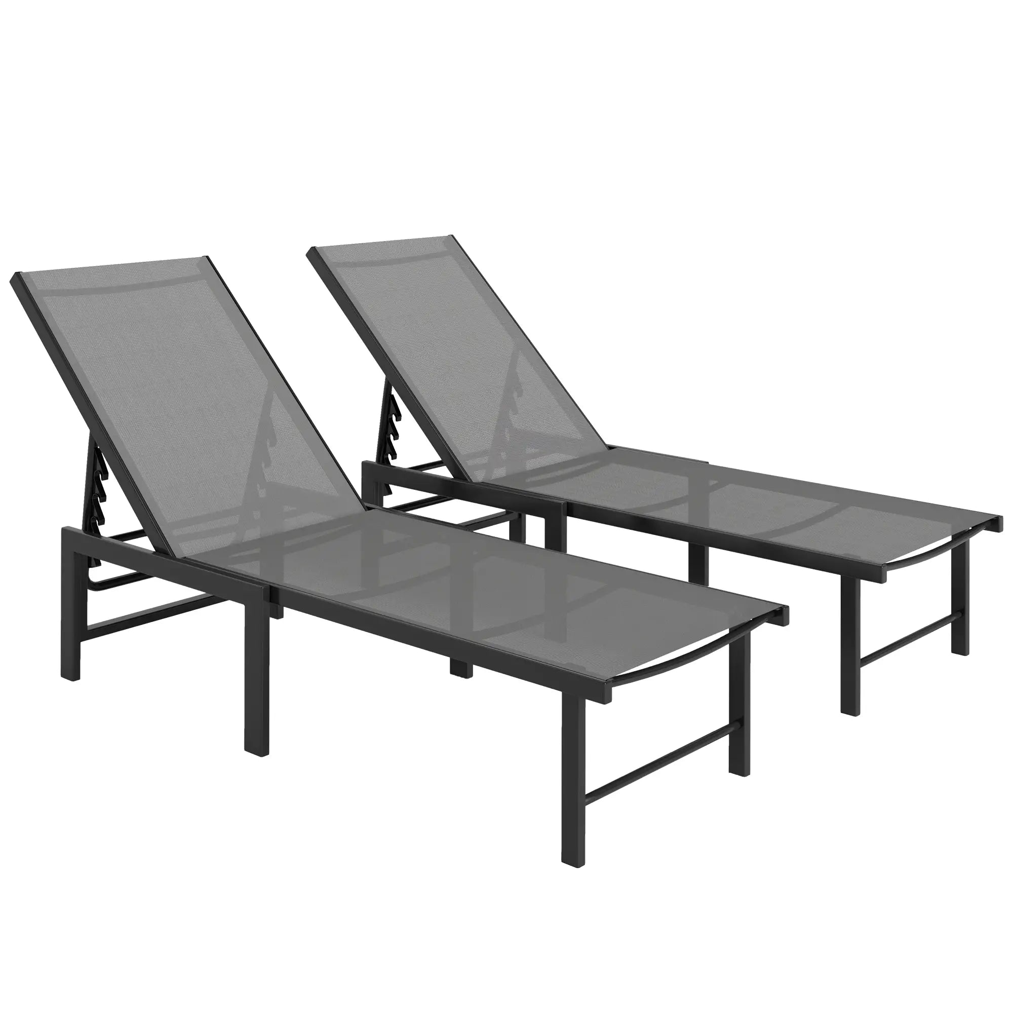 Grey Five Level Reclining Sun Loungers - Set of Two