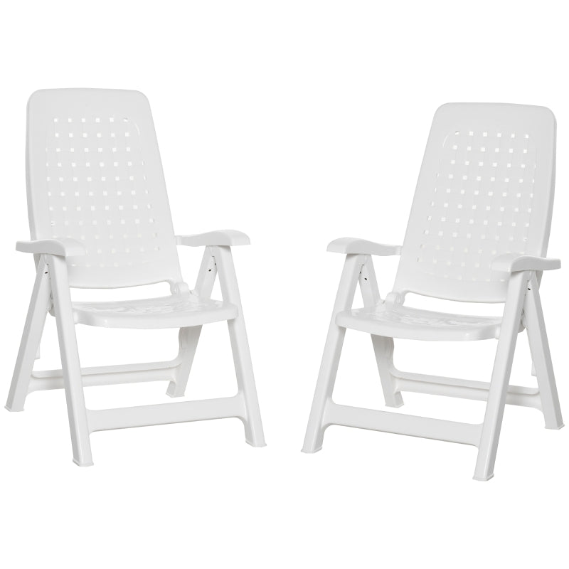 White Folding Outdoor Dining Chairs with Adjustable Backrest - Set of 2