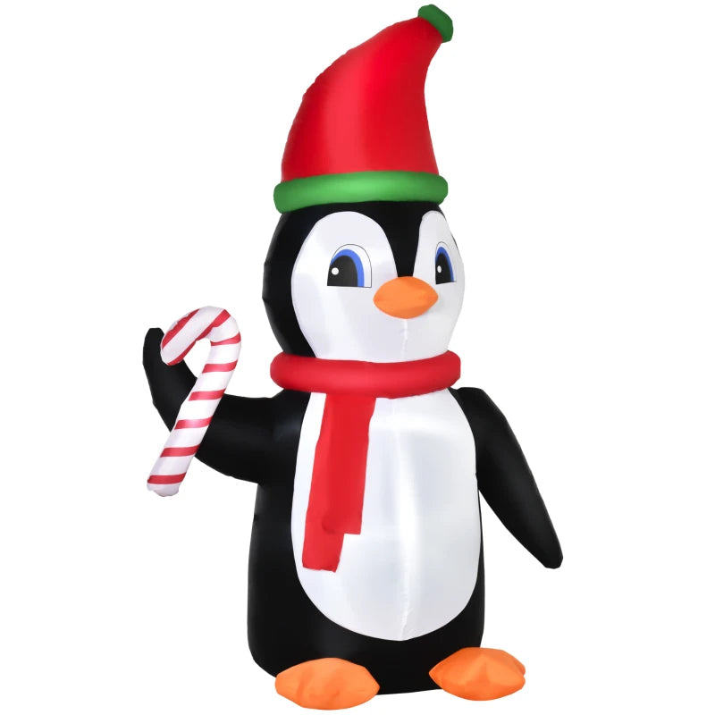 8ft Inflatable Christmas Penguin with Candy Cane - LED Outdoor Holiday Decoration for Festive Cheer