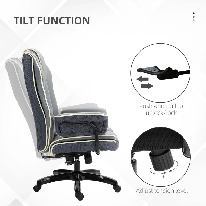 Vinsetto Grey Faux Leather Executive Office Chair with White Contrast Piping - Ergonomic Design for Comfort and Style