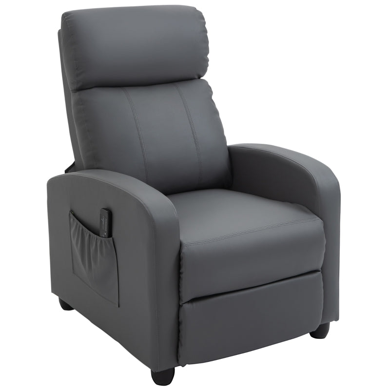 Massage Recliner Armchair in Grey Faux Leather with Adjustable Leg Rest and Side Pocket for Living Room