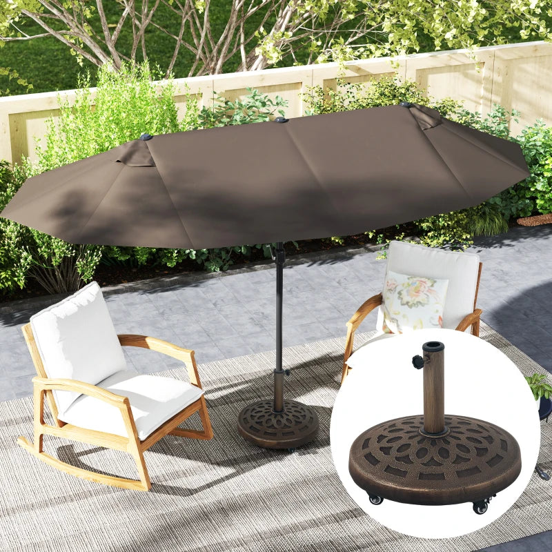 21kg Heavy Duty Round Garden Parasol Base with Wheels - Bronze Umbrella Stand for 34mm, 38mm, 48mm Poles - Ideal for Deck and Poolside