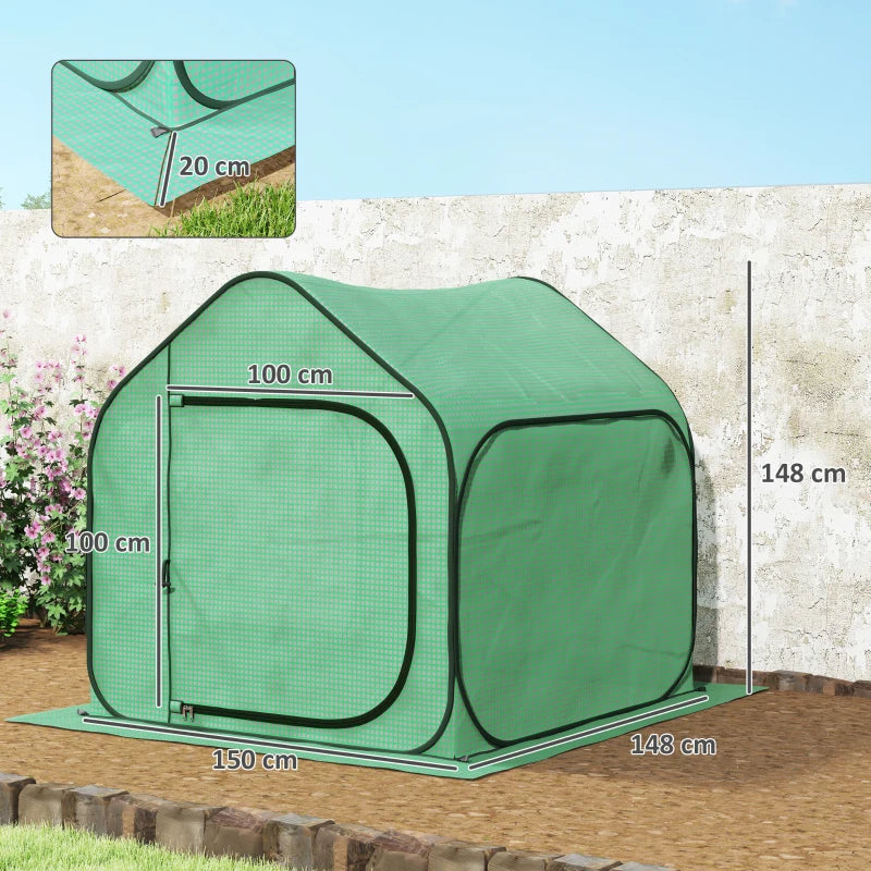 150 x 148cm Pop-Up Greenhouse - Green Garden Plant Shelter