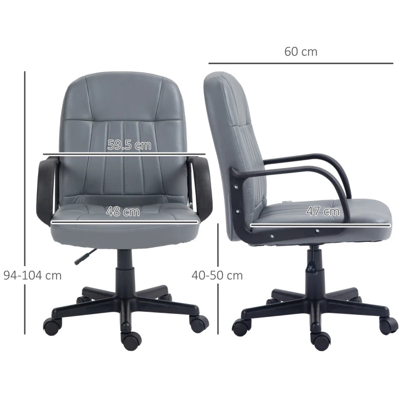 Ergonomic Grey PU Leather Office Chair - Adjustable Height, Swivel Wheels for Home Office & Study Comfort