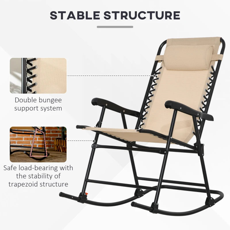Beige Folding Rocking Zero Gravity Chair with Headrest
