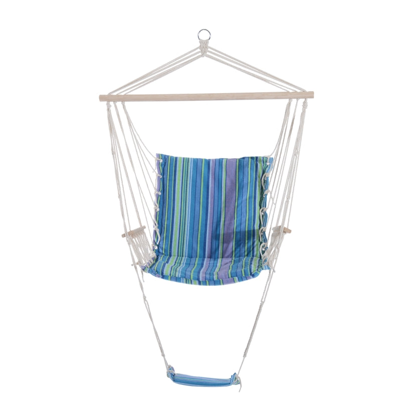 Blue Hanging Rope Hammock Chair with Padded Seat & Backrest