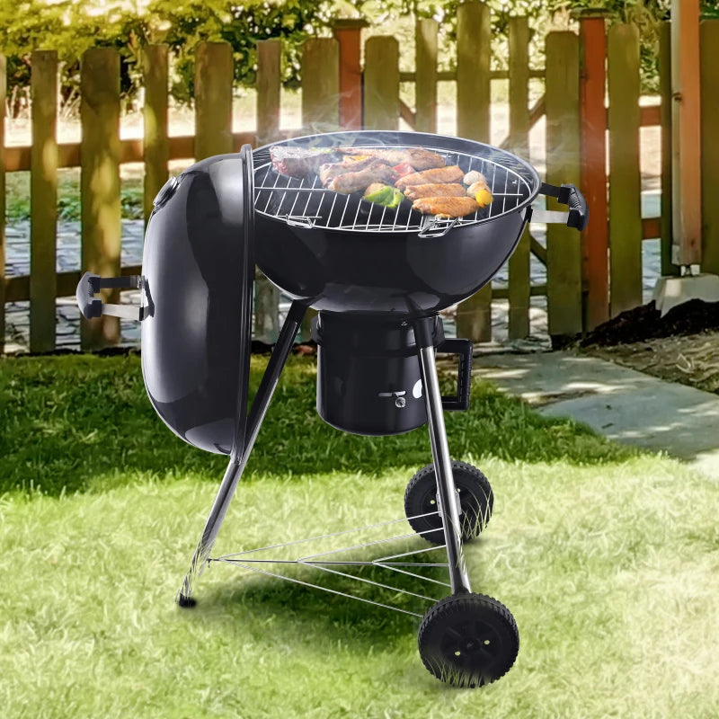 Black Steel Charcoal BBQ Grill with Wheels