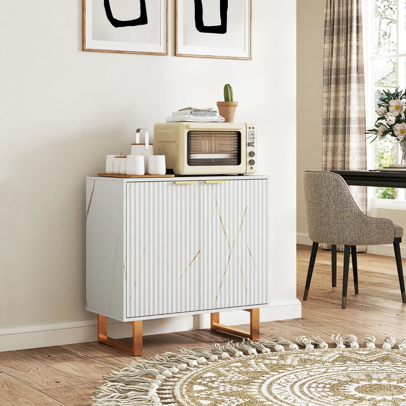 Elegant White and Gold-Tone Storage Sideboard - Modern Design for Living Room, Dining Room, or Entryway