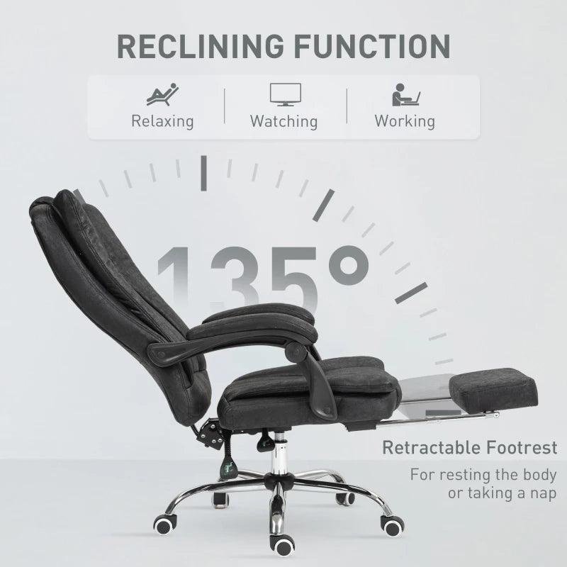 Vinsetto Microfibre Home Office Chair - Reclining Desk Chair with Armrests, Swivel Wheels & Footrest - Black
