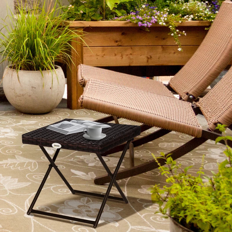 Brown Rattan Folding Outdoor Coffee Table 40x40x40cm