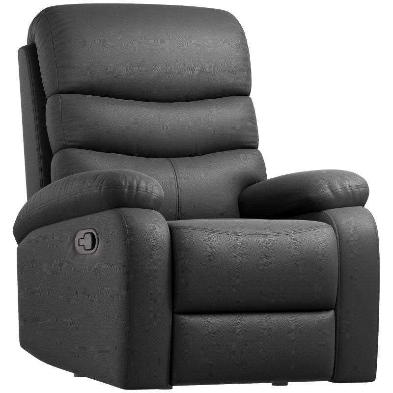 Comfortable PU Leather Reclining Chair with Padded Armrests and Retractable Footrest, Stylish Black Wood Frame
