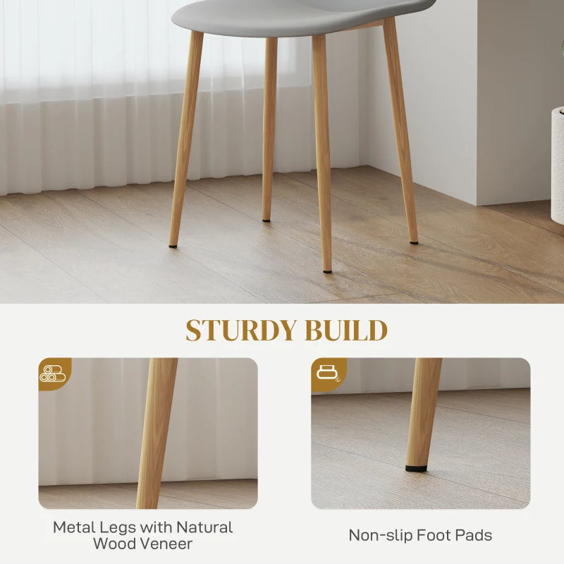 Modern Grey Dining Chairs Set of 4 - Stylish Kitchen Chairs with Backrest & Steel Legs for Dining Room & Living Room