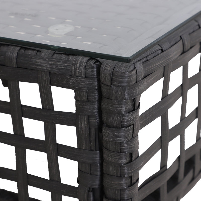 Black Rattan Side Table with Glass Top