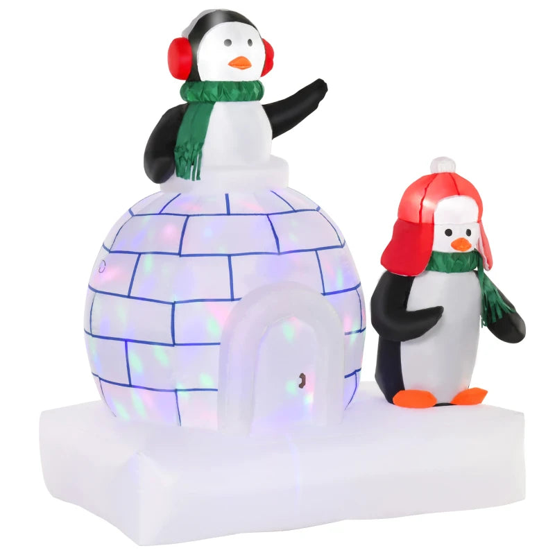 5ft Christmas Inflatable Penguins with Scarf & Ice House - LED Lighted Holiday Decor for Indoor & Outdoor Lawn Garden