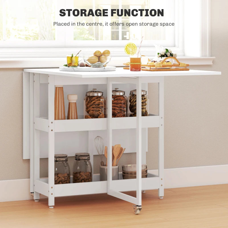 Stylish Four-Person Drop Leaf Table in White - Space-Saving Design for Dining Room or Kitchen
