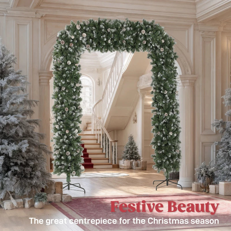 8.2 ft Snow Frosted Christmas Tree Arch - 1800 Tips, 91 Pinecones, Indoor Xmas Decor with Metal Stand - Green