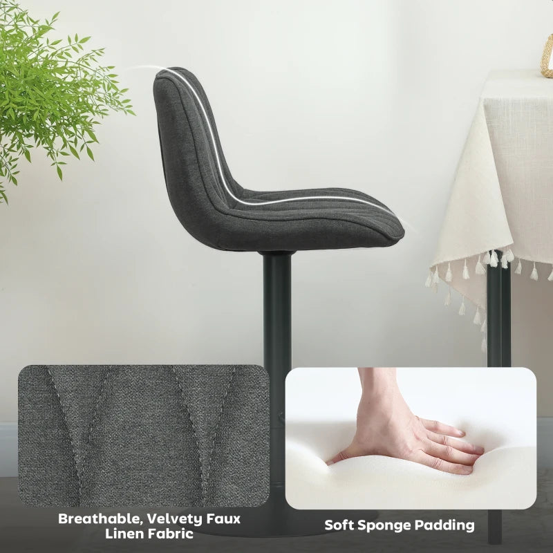 Set of 2 Charcoal Grey Linen-Look Bar Stools - Stylish & Comfortable Seating for Kitchen or Home Bar