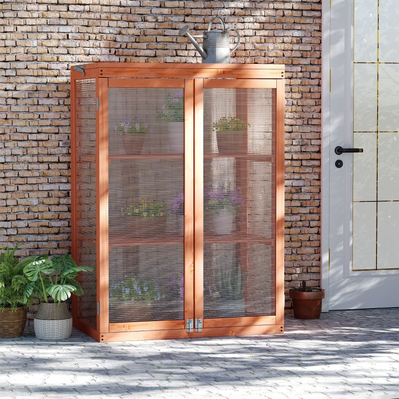 Green 3-Tier Wooden Cold Frame Greenhouse with Double Doors
