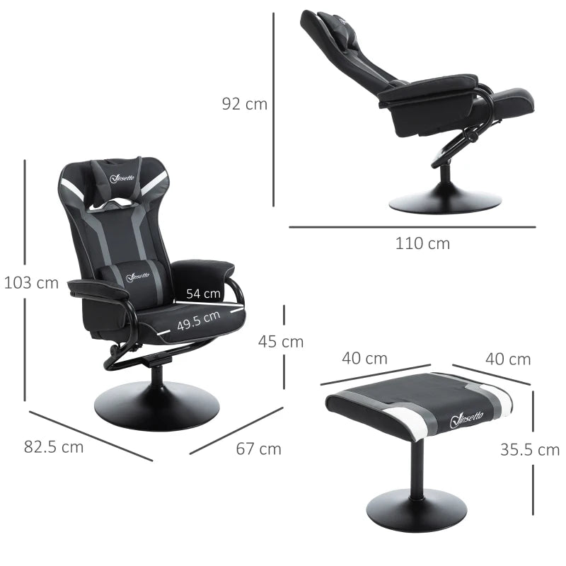 Vinsetto Grey Reclining Chair and Stool Set - Ergonomic Recliner with Headrest, Lumbar Support, Pedestal Base for Home Office