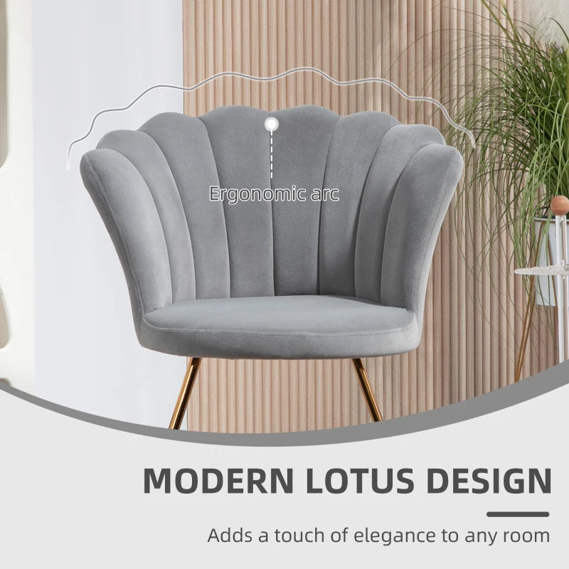 Velvet-Feel Lotus Petal Accent Chair in Grey for Stylish Home Decor