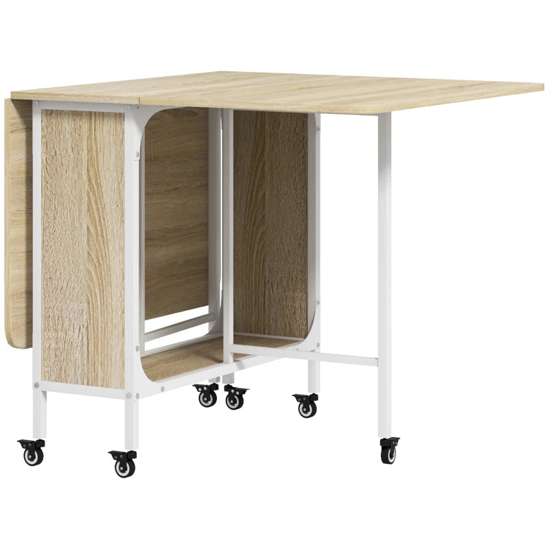 Unique Six-Person Drop Leaf Dining Table - Stylish Natural Wood & White Finish for Modern Dining Spaces