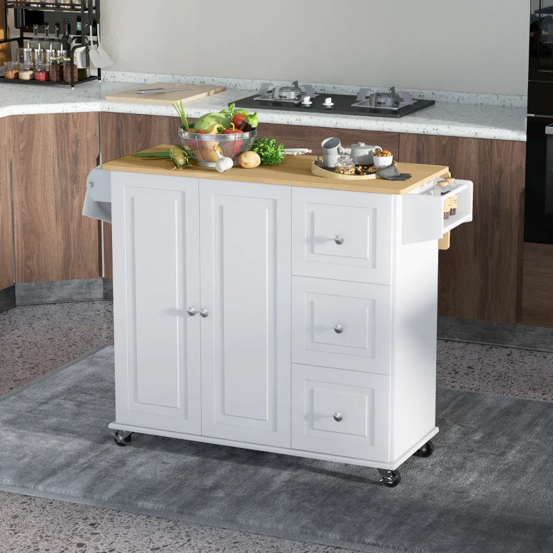 Rolling Kitchen Island with Drop Leaf and Storage Trolley on Wheels for Easy Mobility