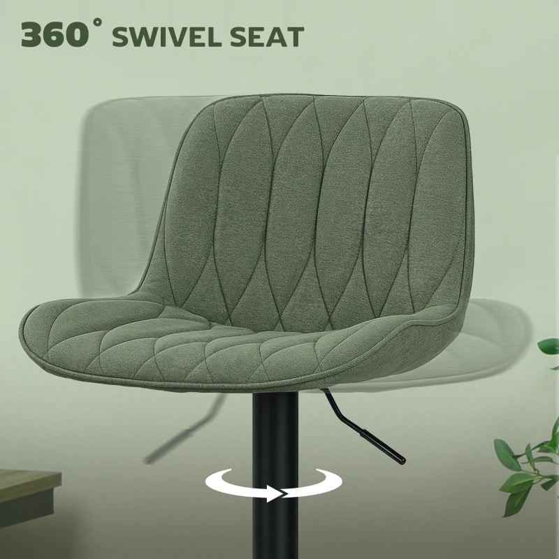 Adjustable Green Linen Breakfast Bar Stools Set of 2 | 60-80cm Height | Stylish & Comfortable Seating