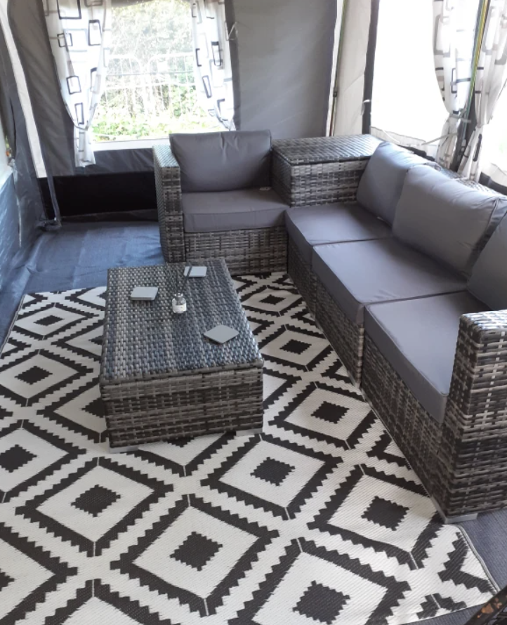 4 Seater Mixed Grey Corner Rattan Sofa With Glass Top Table and Storage Unit
