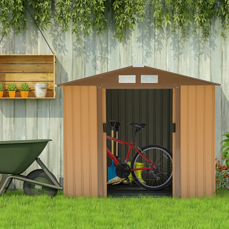 Light Brown 7ft x 4ft Lockable Metal Shed With Foundation and vents