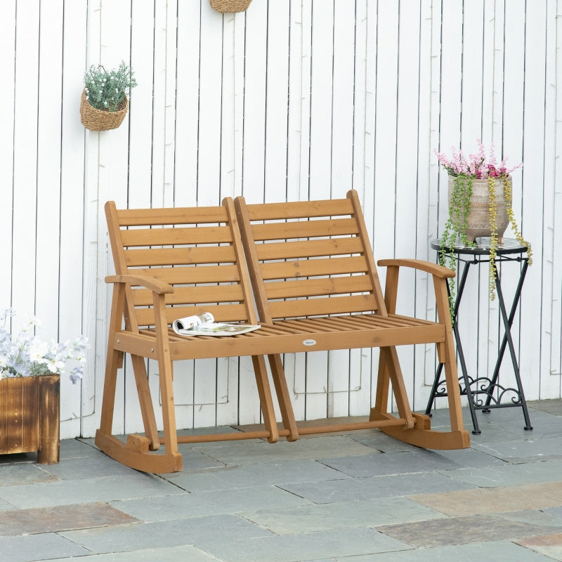 Rustic Wooden Garden Rocking Bench, 2-Seater Loveseat with Adjustable Backrests