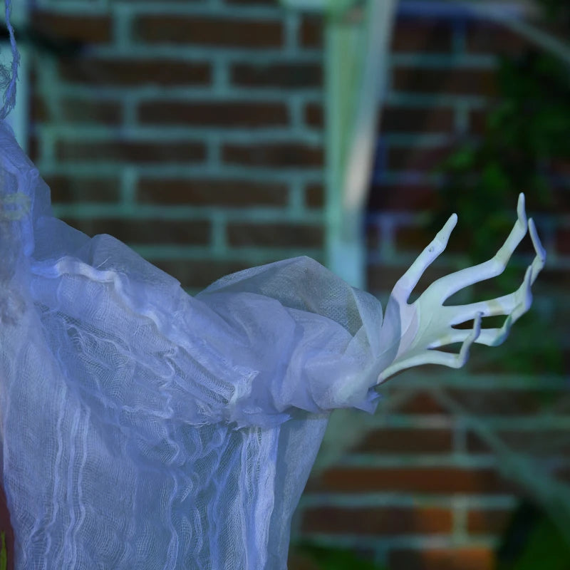 6ft Outdoor Halloween Witch Decoration with Pumpkin - Life Size Skeleton Prop, Sound & Motion Activated, Light Up Eyes, Laughing Sound