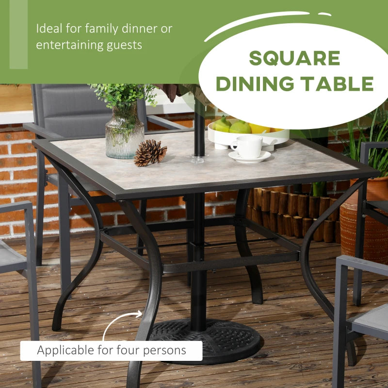 Grey Square Outdoor Dining Table with Parasol Hole - Stone-Grain Effect Top