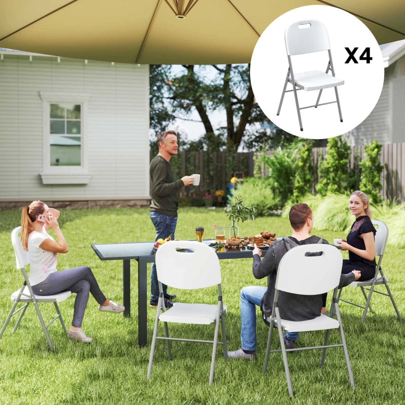 Set of 4 Foldable Outdoor Chairs - White - Portable Patio Seating