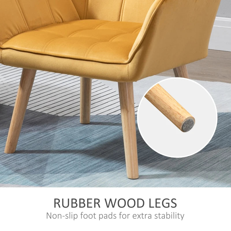 Stylish Accent Armchair Set with Wide Arms and Slanted Back for Bedroom or Living Room Seating in Yellow