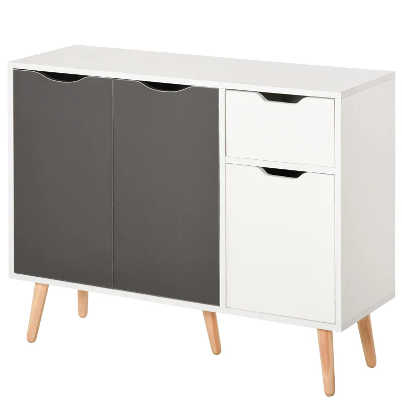 Stylish Grey Sideboard Storage Cabinet with Drawer & Solid Wood Legs - Perfect for Bedroom, Living Room & Home Office