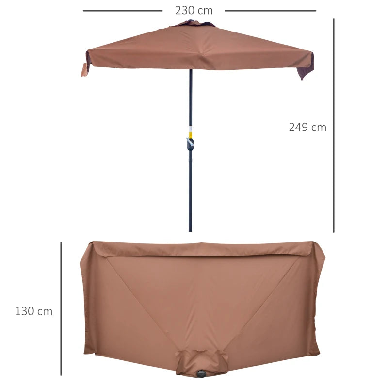 Brown 2.3m Half-Square Balcony Wall Parasol