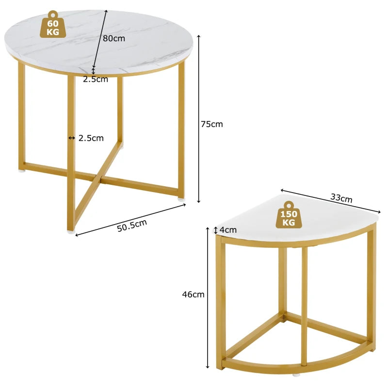 5-Piece Modern Marble Dining Table & Chair Set with Gold & White Semi-Circular Stools - Space-Saving for Apartments & Restaurants