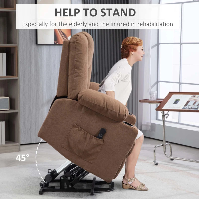 Oversized Riser Recliner Chair for Elderly - Fabric Lift Chair with Remote, Side Pockets, Cup Holder, Brown