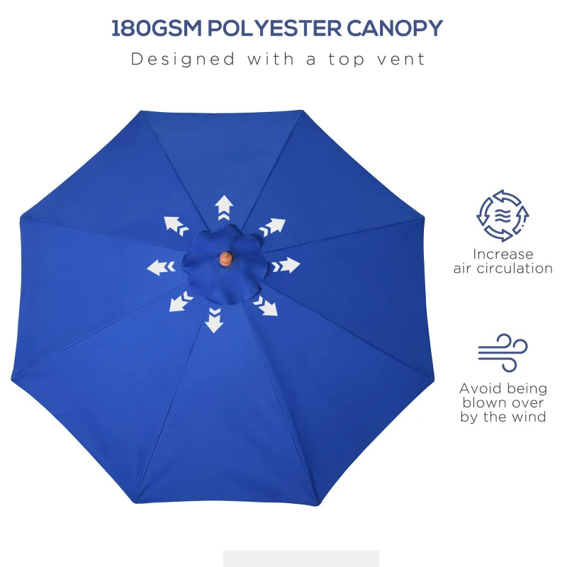 Blue 2.5m Round Garden Parasol Umbrella with Wooden Pole