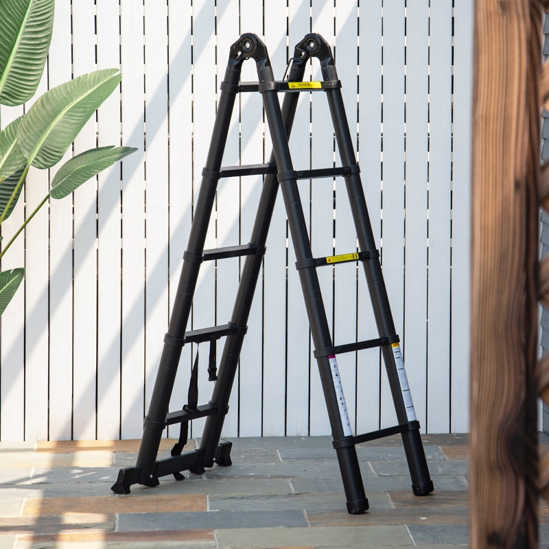 Black 10-Step Telescopic Aluminium Ladder for Home