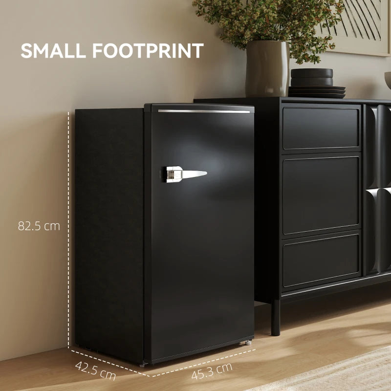 85L Retro Under Counter Fridge with Chiller Box, Adjustable Thermostat & Glass Shelves - Black Small Refrigerator