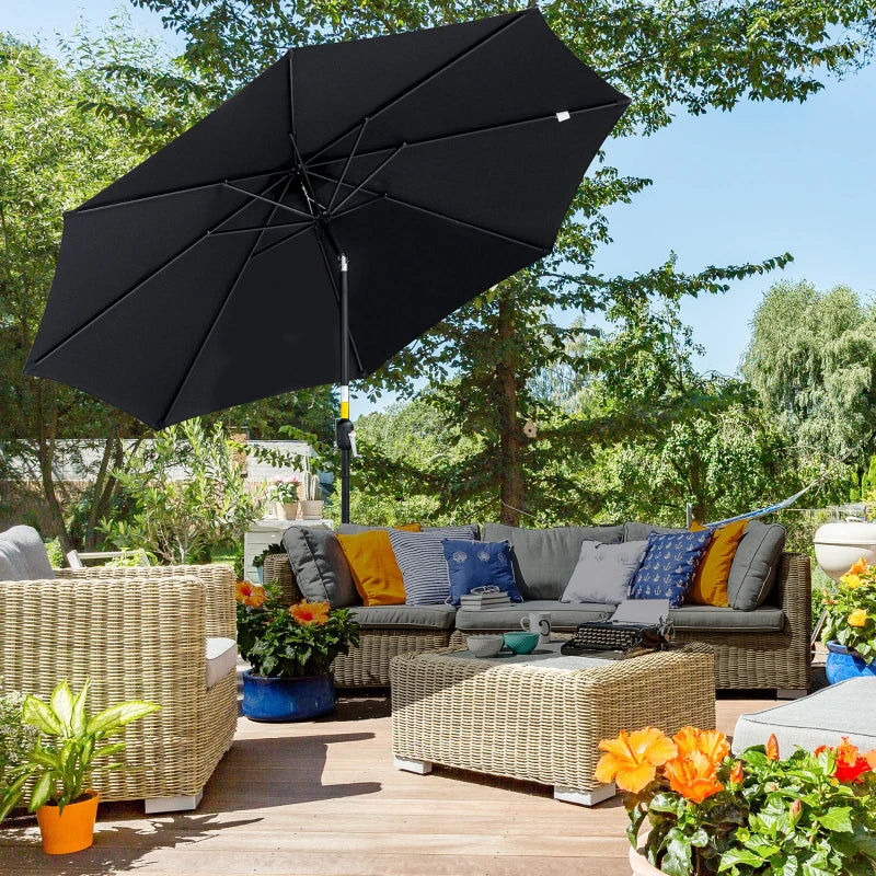 Black 3m Tilting Garden Umbrella with Tilt and Crank Handle