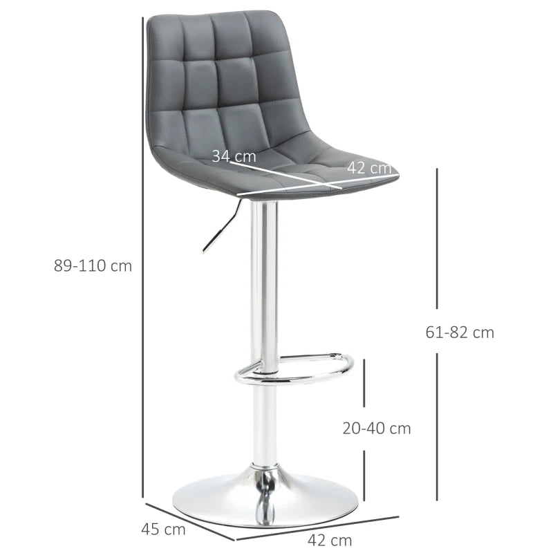 Adjustable Bar Stools Set of 2 - Swivel PU Leather Tufted Breakfast Bar Chairs for Kitchen Counter, Grey